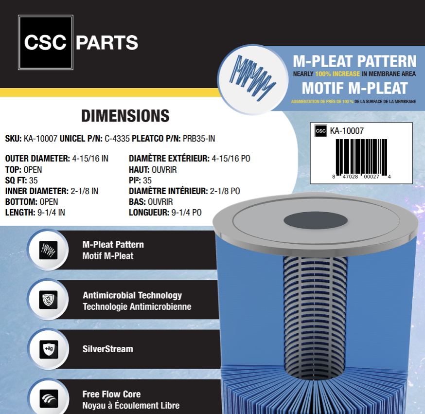 35 sqft C-4335 Antimicrobial Filter Cartridge ft. M-Pleat Design