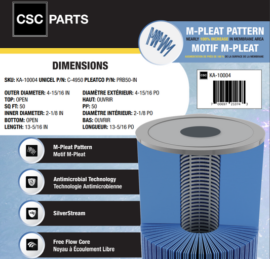50 sqft C-4950 Antimicrobial Filter Cartridge ft. M-Pleat Design