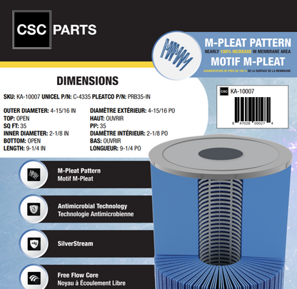 35 sqft C-4335 Antimicrobial Filter Cartridge ft. M-Pleat Design